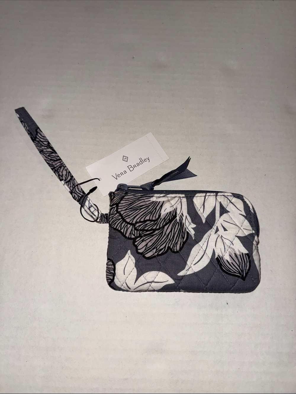 Vera Bradley Gray White Floral Quilted Wristlet with Strap